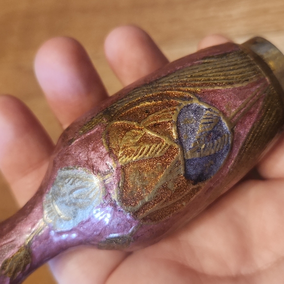 Vintage Brass Enameled Floral Bud Vase - Picture 7 of 12